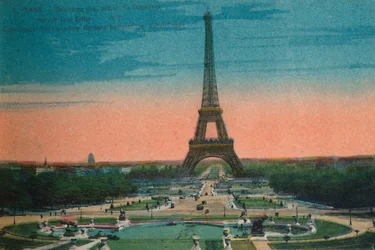 Panorama der Jardins du Trocadéro und des Eiffelturms, Paris, ca. 1920