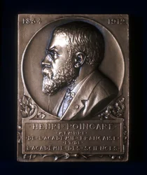 Plakette zur Erinnerung an den Tod von Henri Poincaré, französischer Mathematiker, 1912