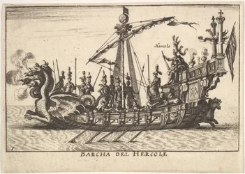 Tafel 1: Schiff des Herkules, mit drachenköpfigem Bug und Herkules an Bord, 1664