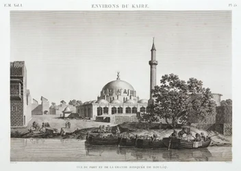Hafen und Große Moschee von Boulaq, Kairo, Ägypten, ca. 1798