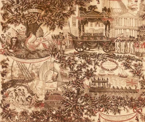 Bedrucktes Leinenpaneel, das den Trauerzug von Lord Viscount Nelson darstellt, 1806