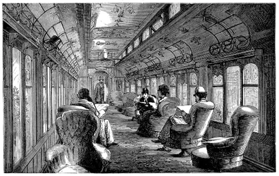 Pullman-Salonwagen auf der Midland Railway, England, 1876
