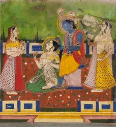 Radha und Krishna auf einer Terrasse, 19. Jahrhundert