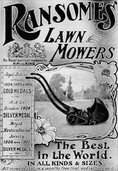 Werbung für Ransomes Rasenmäher, 1908