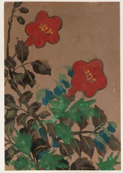 Rote und blaue Blumen und Laub, Edo-Periode, 1615-1868