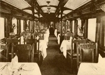Speisewagen in einem Fernzug, Südafrikanische Eisenbahnen, 1930