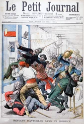 Aufstand blinder Männer in einem Hospiz, Frankreich, 1904