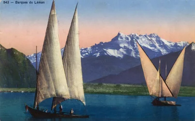Rhone Alpes, Haute Savoie (74): Boote auf dem Genfersee - Postkarte von 1938