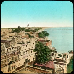 Der Fluss Ganges von der Aurangzeb-Moschee, Benares, Indien, spätes 19. oder frühes 20. Jahrhundert