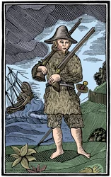 Robinson Crusoe, Chapbook-Schnitt, 18. Jahrhundert, 1964