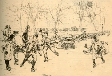 Rollschuhlaufen am Madison Square, New York, 1881
