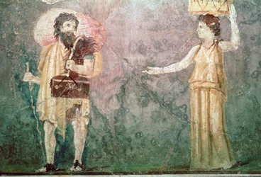 Römische Wandmalerei von Dienern, 1. Jahrhundert v. Chr.
