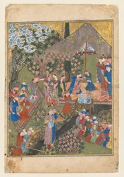 Königliches Fest in einem Garten, verso des rechten Folios aus dem doppelseitigen Frontispiz, um 1440