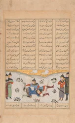 Rustam kämpft mit Puladvand, Folio aus einem Shahnama
