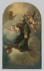 Heiliger Antonius auf einer Wolke von Engeln umgeben