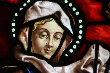 San Jeronimo Kirche. Buntglas. Jungfrau Maria, Madrid, Spanien