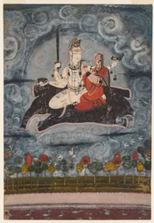 Shiva und Devi auf Gajasuras Haut