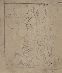 Shiva und Parvati in einer Berggrotte, ca. 1800
