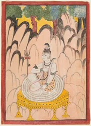 Shiva auf einem Thron in einer Landschaft sitzend, ca. 1760