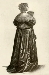 Zeigt die Kleidung einer englischen Dame, 1640, 1937