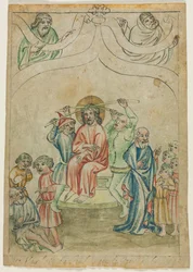 Einzelblatt aus einer Biblia Pauperum: Christus trägt das Kreuz (Rückseite), ca. 1410