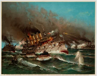 Versenkung des russischen Kreuzers Waryag in der Schlacht von Chemulpo, 1904