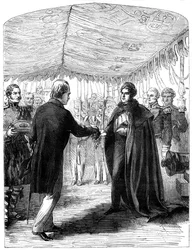 Sir Walter Scott überreicht das Kreuz von St. Andrew an König George IV