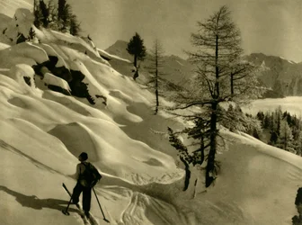 Skifahren am Ankogel, Österreich, um 1935