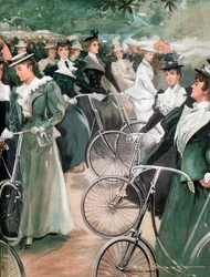 Gesellschaftsdamen radeln im Hyde Park, London, 1896