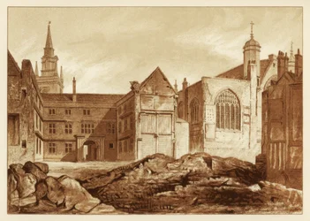 Südostansicht der Guildhall Chapel und Blackwell Hall, City of London, 1886