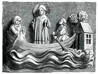St. Julian und St. Basilissa, seine Frau, transportieren Christus in ihrem Boot, 13. Jahrhundert, 1870