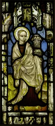 Buntglasscheibe mit der heiligen Barbara, britisch, ca. 1450.