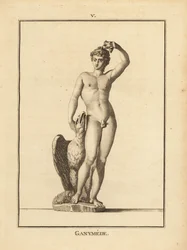 Statue des Hirtenjungen Ganymed, entführt von Zeus, mit einem Adler