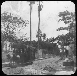 Straßenszene mit Pferdebahn, Pernambuco, Brasilien, späte 19. oder frühe 20. Jahrhundert