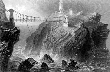 Hängebrücke zum South Stack Leuchtturm bei Holyhead, Wales, um 1860