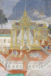 Silberpagode. Dieses Wandgemälde zeigt Szenen aus dem Reamker, der kambodschanischen Version des klassischen hinduistischen Gedichts Ramayana