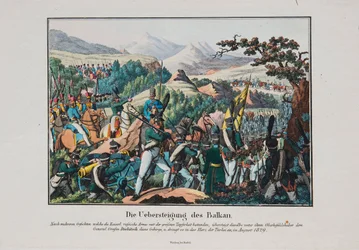 Die Armee von Graf Ivan Ivanovich Diebitsch überquert die Balken, um 1830