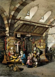 Der Basar (Souk) von Konstantinopel, Farblithographie