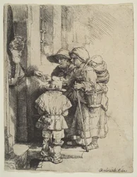 Der blinde Leierkastenmann und seine Familie erhalten Almosen, 1648