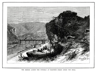 Die Brücke über den Potomac bei Harpers Ferry, West Virginia, USA, 1877