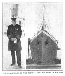 Der Kommandant der Titanic und der Bug seines Schiffes, 20. April 1912