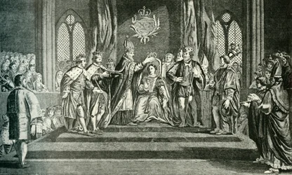 Die Krönung Anne Boleyns mit der Krone des heiligen Eduard, 1902.