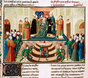 Die Krönung Heinrichs IV. von England. Detail einer Miniatur aus den Grandes Chroniques de France von Jean Froissart, ca. 1470