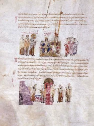 Der Rat von Konstantinopel Triumph der Orthodoxie im Jahr 843 Miniatur aus dem Madrid Skylitzes
