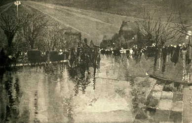 Das elektrische Licht am Madison Square, New York, an einem bewölkten Abend, 1882