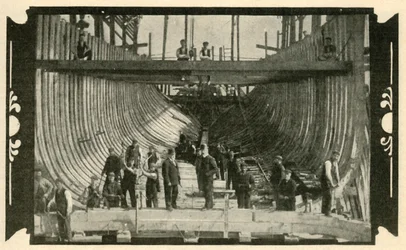 Das englische Schiff, Discovery, im Bau, 1901