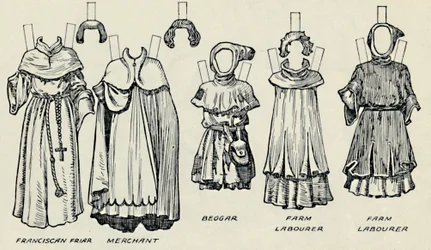 Die Große Galerie der Britischen Kostüme: Verschiedene Kleider aus der Normannenzeit, um 1934