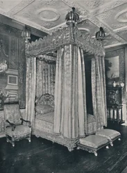 Das Schlafzimmer des Königs in Knole. Bettgestell für James I. gemacht, 1928
