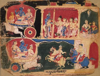 Die Hochzeit von Pradyumna und Rukmavati, Seite aus einem Bhagavata Purana, ca. 1525-50
