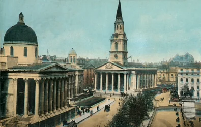Die National Gallery und St. Martin in the Fields, Trafalgar Square, London, ca. 1910